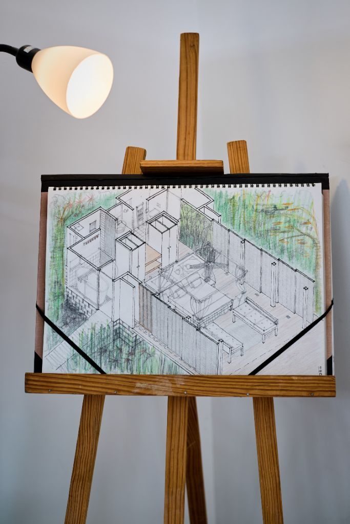 Croquis architectural sur chevalet